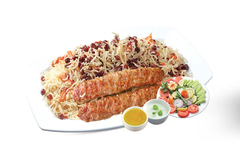 afghan pulao with shami kebab